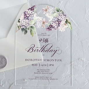 95th Birthday Purple Spring Lilac Flower Arch Acrylic Invitations