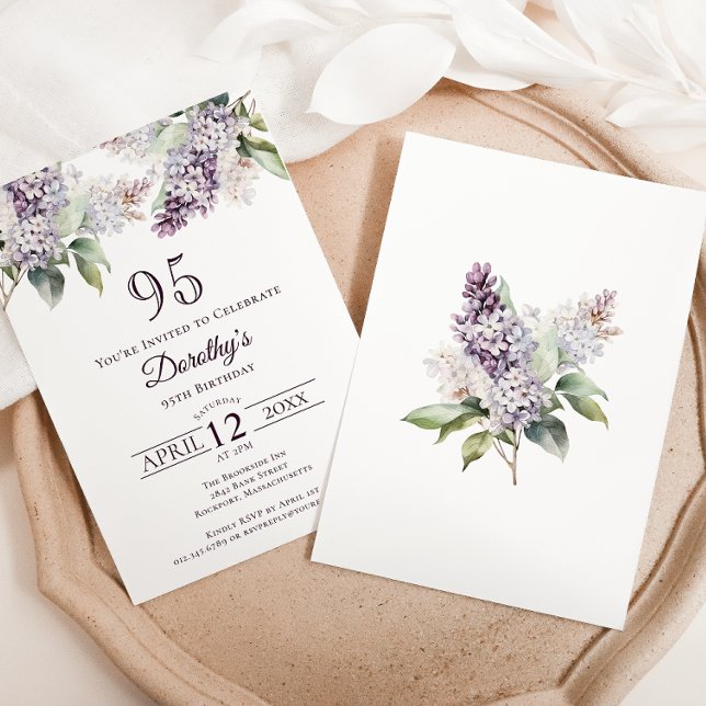 95th Birthday Purple Spring Lilac Flower Invitation (Creator Uploaded)