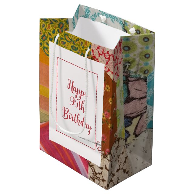 95th Birthday Quilt Pattern with Needle Medium Gift Bag (Front Angled)