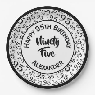 95th Birthday Random Number Pattern Black/White Paper Plate