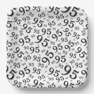 95th Birthday Random Number Pattern Black/White Paper Plate