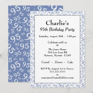 95th Birthday Random Number Pattern Blue/White Invitation