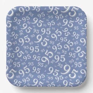 95th Birthday Random Number Pattern Blue/White Paper Plate