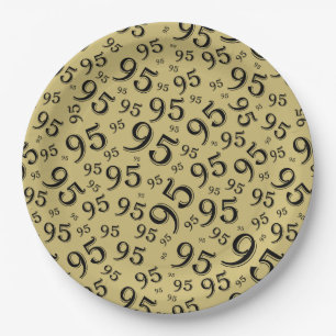 95th Birthday Random Number Pattern Gold/Black Paper Plate