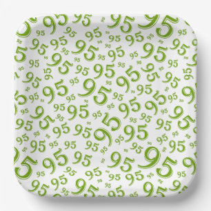 95th Birthday Random Number Pattern Green/White Paper Plate