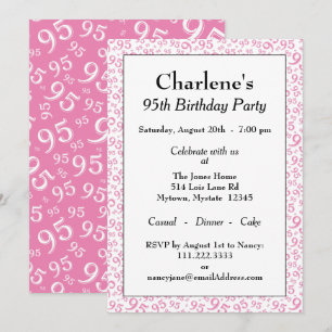 95th Birthday Random Number Pattern Pink/White Invitation