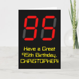 95th Birthday: Red Digital Clock Style "95" + Name Card