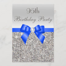 95th Birthday Silver Sequin Royal Blue Bow Diamond