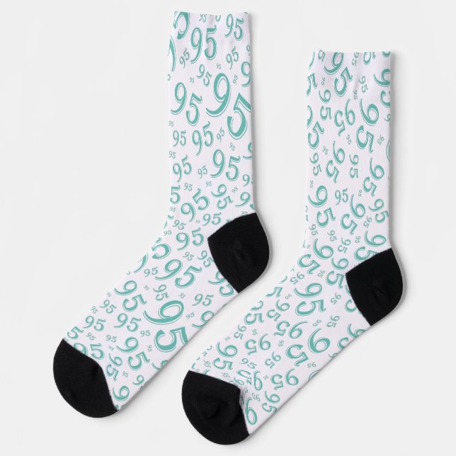 95th Birthday Teal Random Number Pattern Socks (Left)