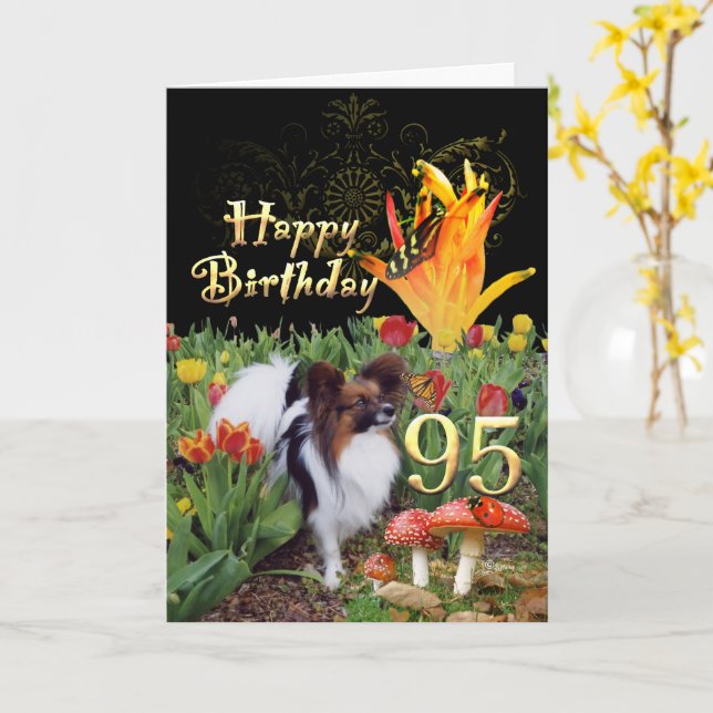95th Birthday Tulip garden butterflies papillon Card (Yellow Flower)