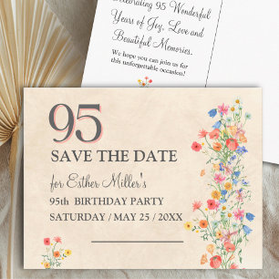 95th Birthday Wildflower Elegant Save the Date Announcement Postcard