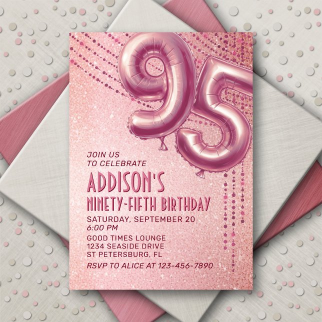 95th Birthday Womens Rose Gold Invitation (Creator Uploaded)