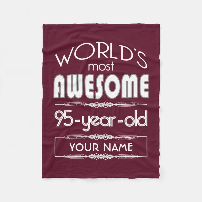 95th Birthday Worlds Best Fabulous Dark Red Maroon Fleece Blanket (Front)