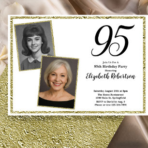 95th Custom Photo White and Gold  Invitation