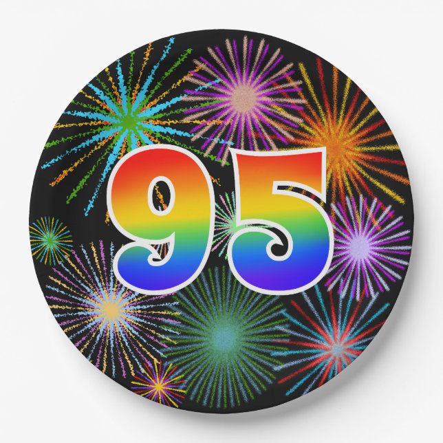 95th Event - Fun, Colorful, Bold, Rainbow 95 Paper Plate (Front)