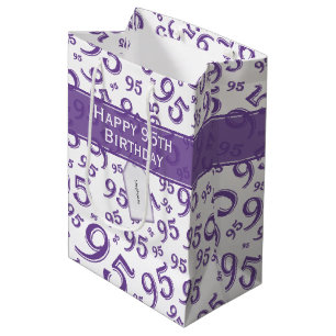 95th Happy Birthday Purple Random Number Pattern Medium Gift Bag