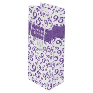 95th Happy Birthday Purple Random Number Pattern Wine Gift Bag