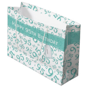 95th Happy Birthday Teal Random Number Pattern 95 Large Gift Bag