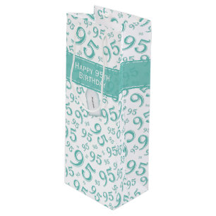 95th Happy Birthday Teal Random Number Pattern 95 Wine Gift Bag