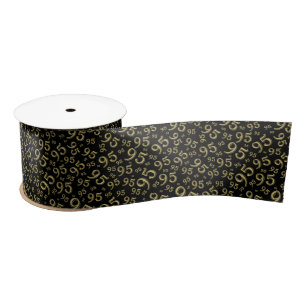 95th Modern Random Number Pattern Black/Gold Satin Ribbon