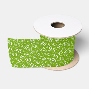 95th Modern Random Number Pattern Green/White Satin Ribbon