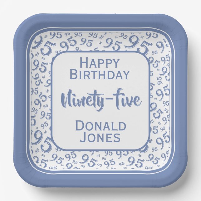 95th Party Random Number Pattern Blue/White Paper Plate (Front)