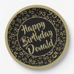 95th Party Random Number Pattern Gold/Black Paper Plate