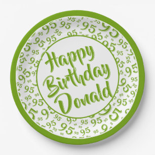 95th Party Random Number Pattern Green/White Paper Plate