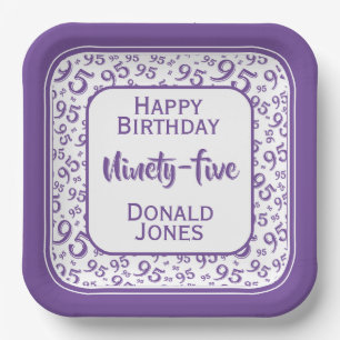 95th Party Random Number Pattern Purple/White Paper Plate