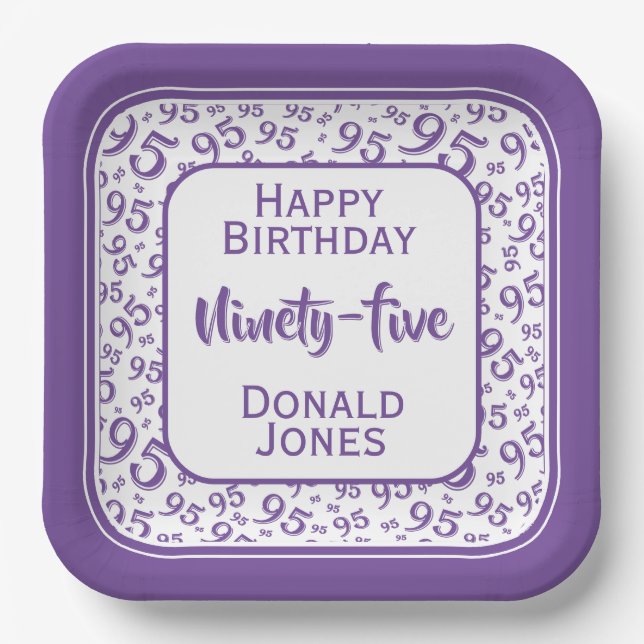 95th Party Random Number Pattern Purple/White Paper Plate (Front)