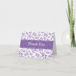 95th "Thank you!" Purple/White Number Pattern Thank You Card