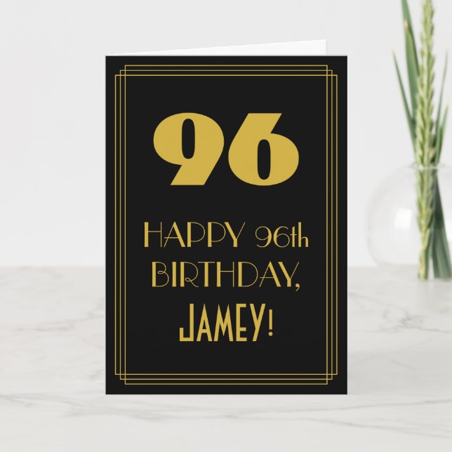 96th Birthday ~ Art Deco Inspired Look "96" & Name Card (Front)