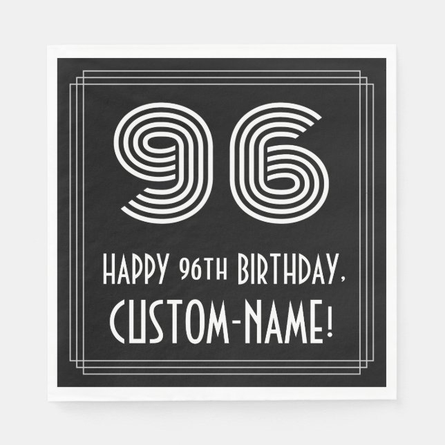 96th Birthday: Art Deco Inspired Look "96" + Name Napkin (Front)