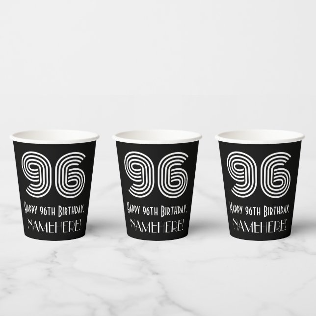 96th Birthday — Art Deco Inspired Look “96” + Name Paper Cups (Multi)