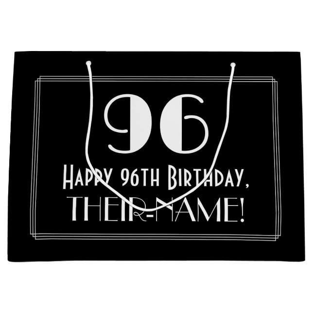 96th Birthday: Art Deco Inspired Style "96", Name Large Gift Bag (Front)