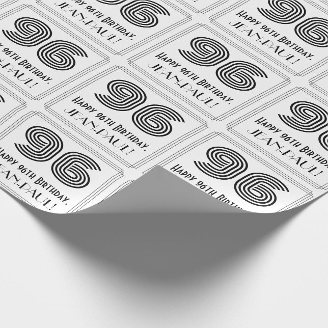 96th Birthday: Art Deco Inspired Style "96" + Name Wrapping Paper (Corner)