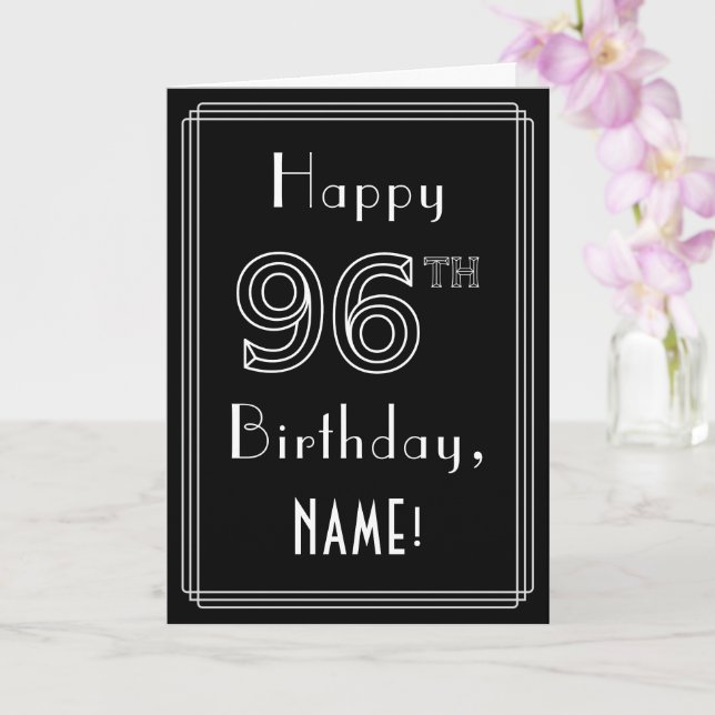 96th Birthday: Art Deco Style # 96 & Custom Name Card (Orchid)