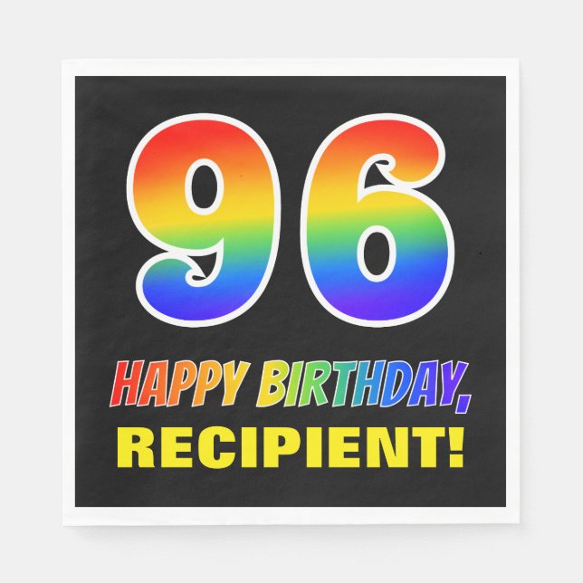 96th Birthday: Bold, Fun, Simple, Rainbow 96 Napkin (Front)
