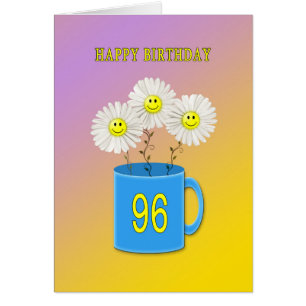 96th Birthday card with happy smiling flowers