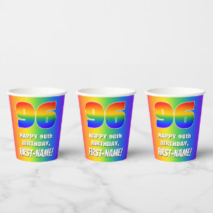 96th Birthday: Colourful, Fun Rainbow Pattern # 96 Paper Cups
