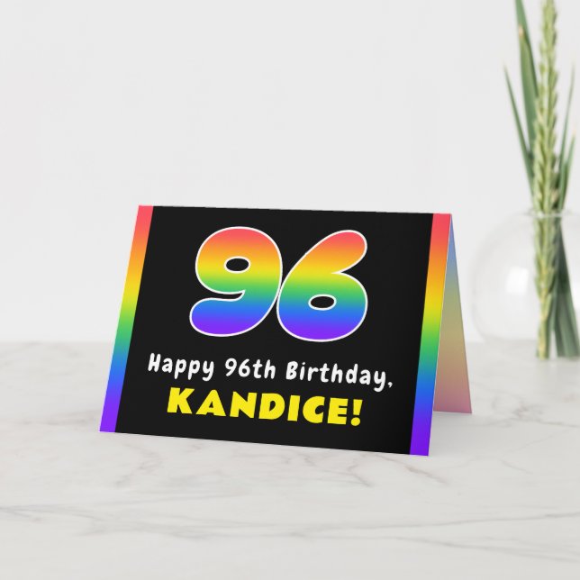 96th Birthday: Colourful Rainbow # 96, Custom Name Card (Front)