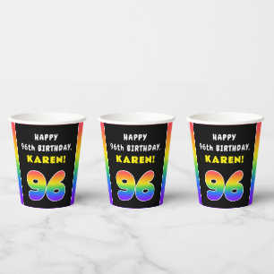 96th Birthday: Colourful Rainbow # 96, Custom Name Paper Cups
