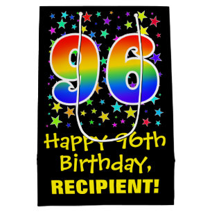 96th Birthday: Colourful Stars Pattern & Rainbow 9 Medium Gift Bag