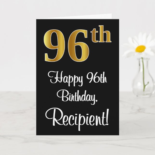 96th Birthday ~ Elegant Luxurious Faux Gold Look # Card (Small Plant)