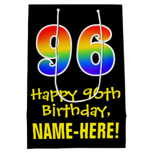 96th Birthday: Fun, Bold, Colourful, Rainbow "96" Medium Gift Bag