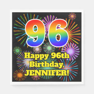 96th Birthday: Fun Fireworks Pattern + Rainbow 96 Napkin