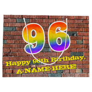 96th Birthday: Fun, Graffiti-Inspired Rainbow # 96 Large Gift Bag