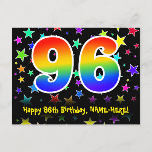 96th Birthday: Fun Stars Pattern, Rainbow 96, Name Postcard