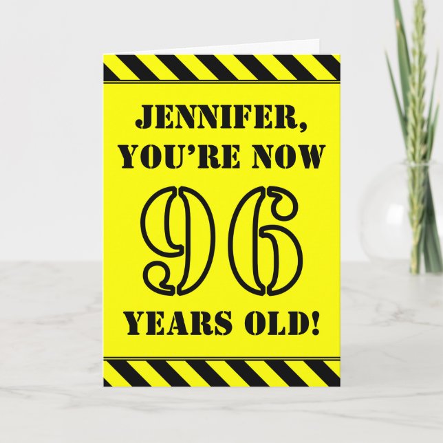96th Birthday: Fun Stencil Style Text, Custom Name Card (Front)