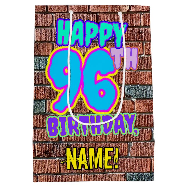 96th Birthday: Fun, Urban Graffiti Inspired Look Medium Gift Bag (Back)